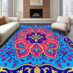 Vibrant Pink Blue Yellow Floral Mandala Rug
