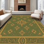 Ornate Green Gold Scrollwork Medallion Rug