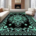 Black Mint Floral Mandala Border Rug