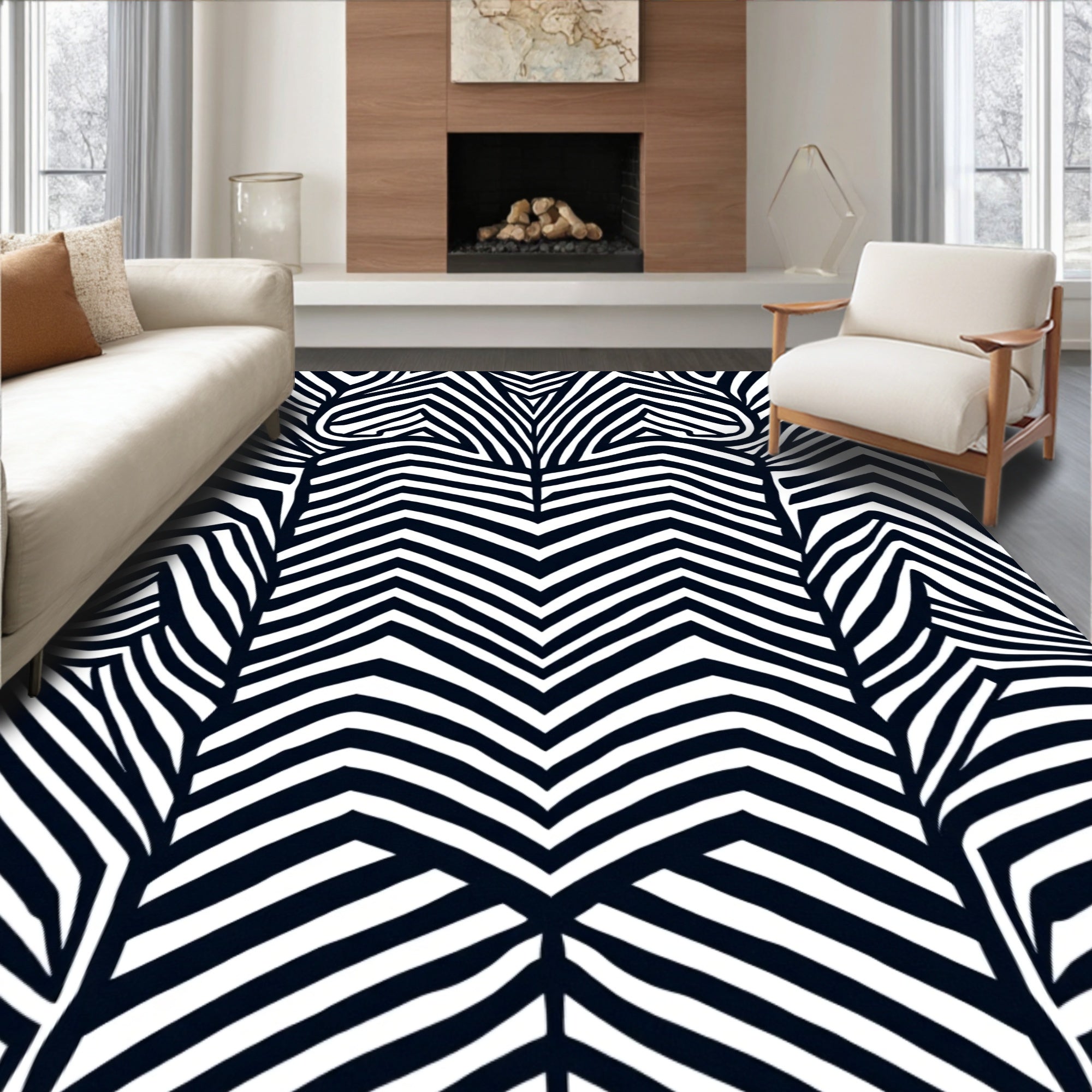 Bold Black White Zebra Stripe Rug