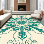 Teal Floral Medallion Cream Rug