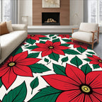 Bold Red Poinsettia Floral Collection Rug
