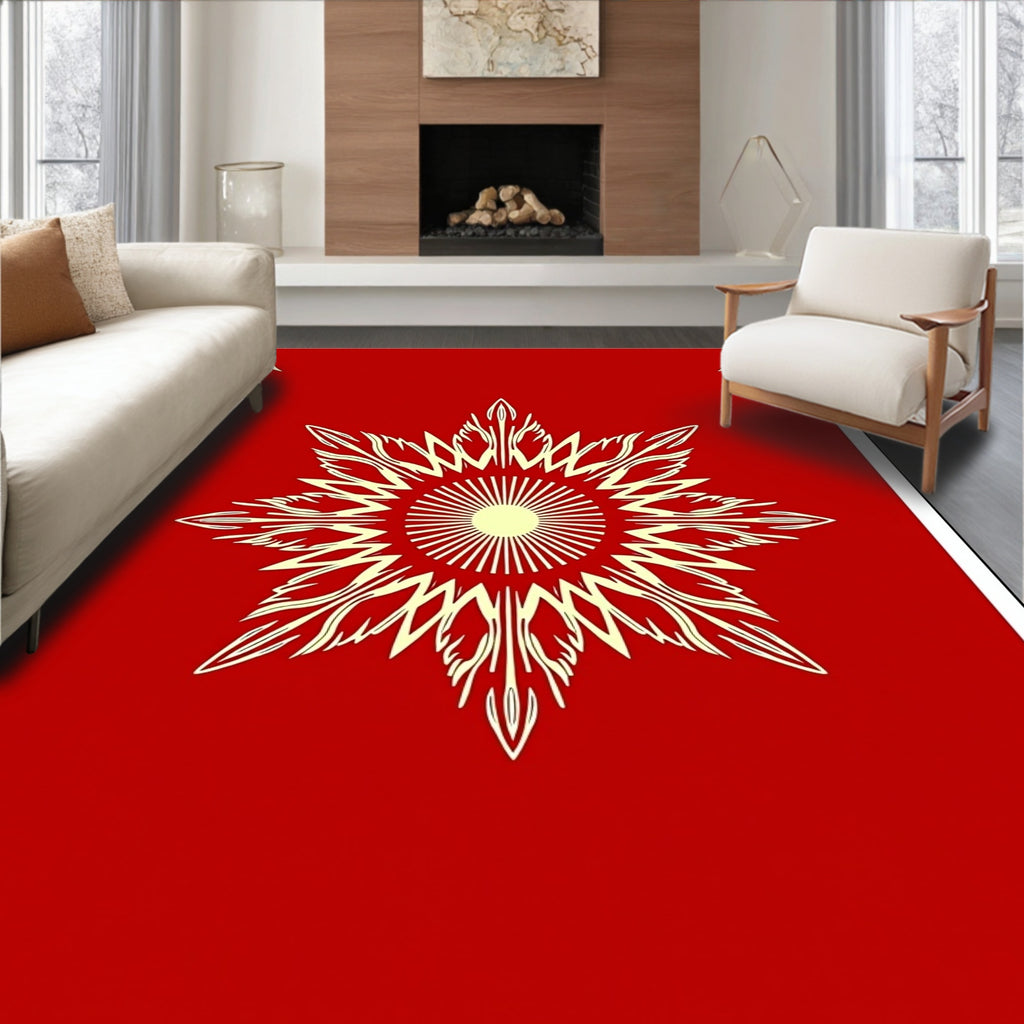 Crimson Sunburst Star Medallion Rug
