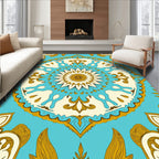 Gold Turquoise Floral Medallion Harmony Rug