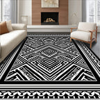 Black White Tribal Geometric Maze Rug