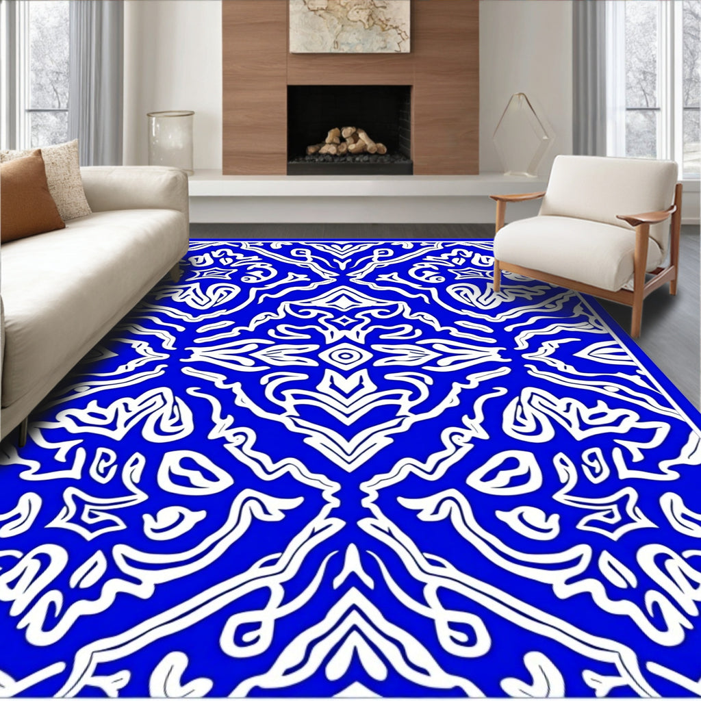 Royal Blue Intricate Arabesque Medallion Rug