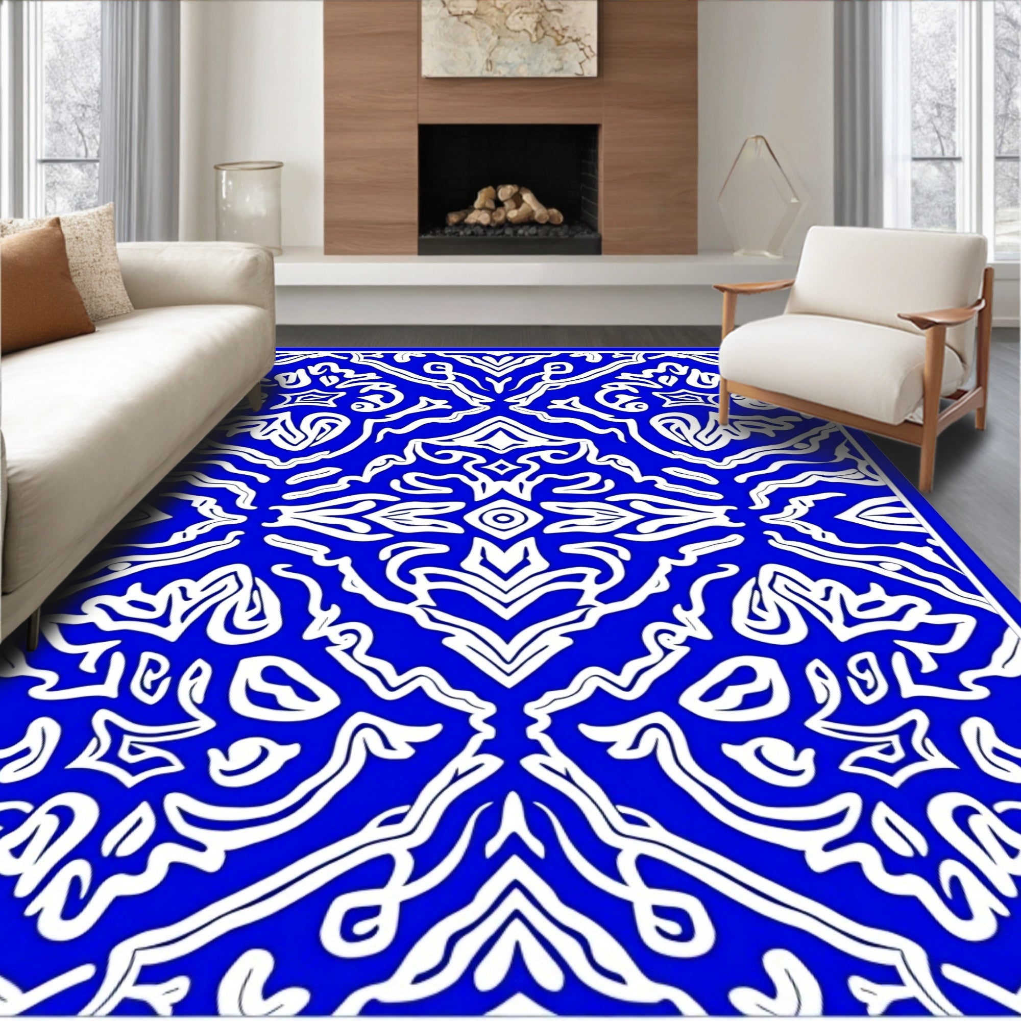 Royal Blue Intricate Arabesque Medallion Rug