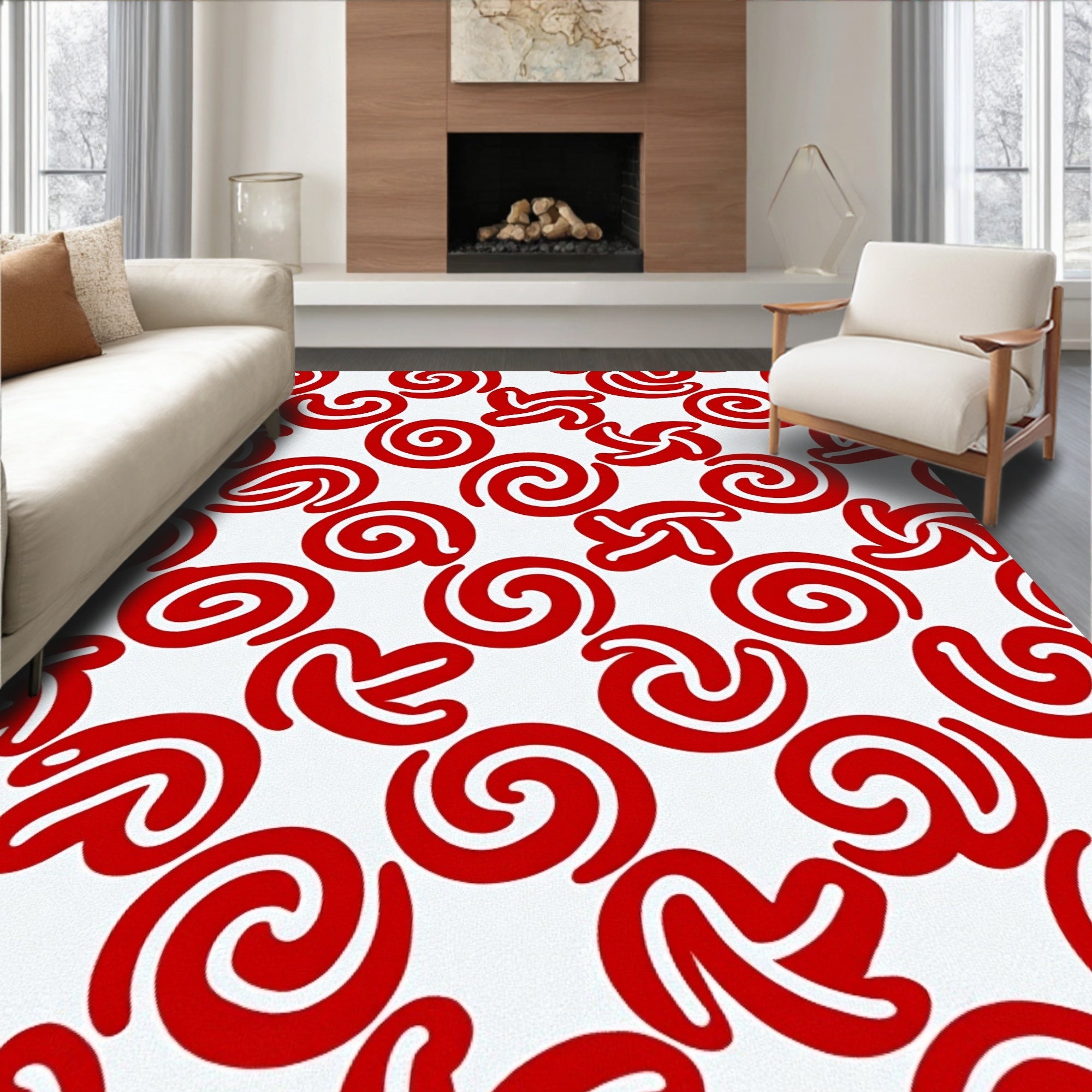 Vibrant Red Swirls Whimsical Rug