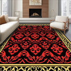 Bold Red Floral Damask Frame Rug