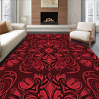 Deep Red Floral Mandala Rug