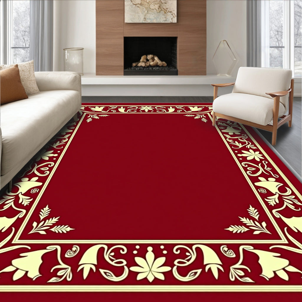 Victorian Red Floral Bell Border Rug