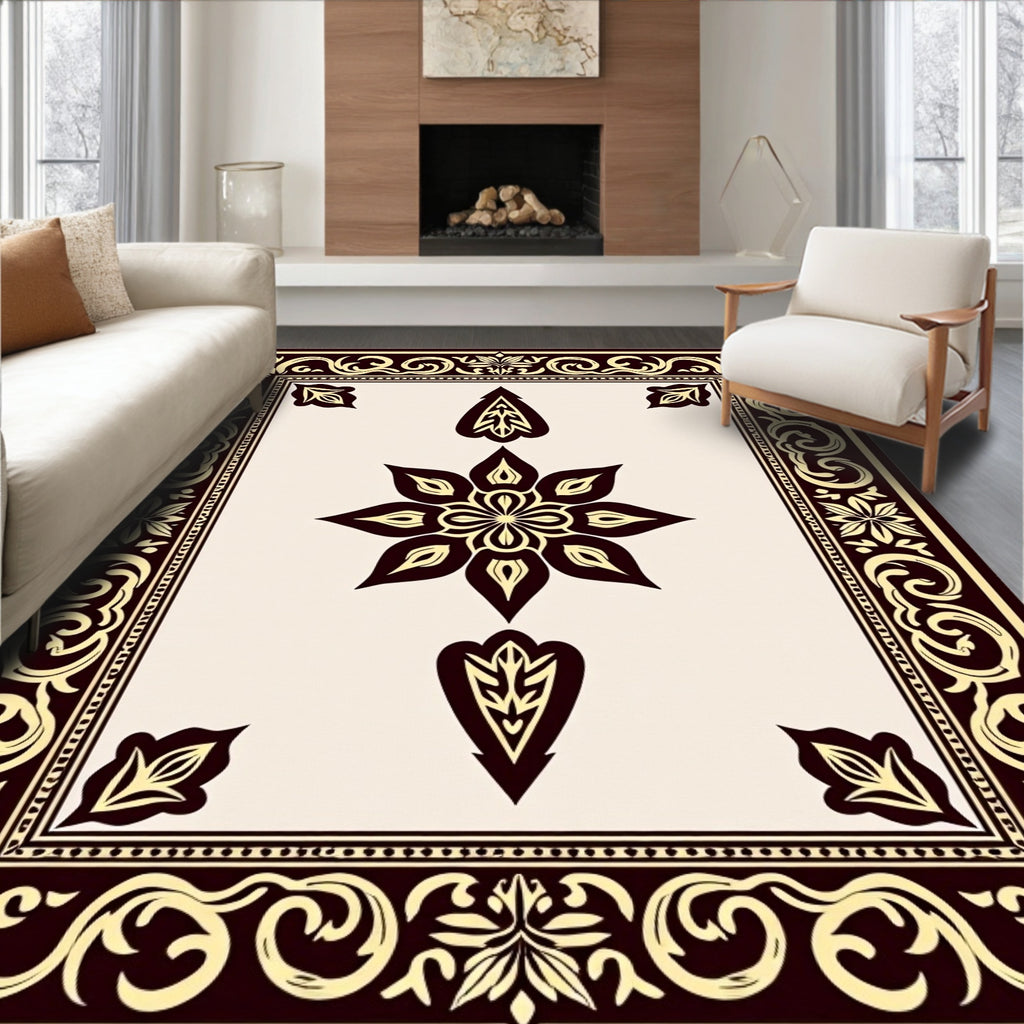 Elegant Dark Brown Floral Medallion Rug