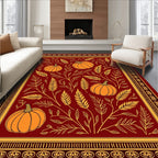 Autumn Pumpkin Foliage Scrollwork Border Rug