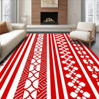 Red White Geometric Stripe Medallion Rug