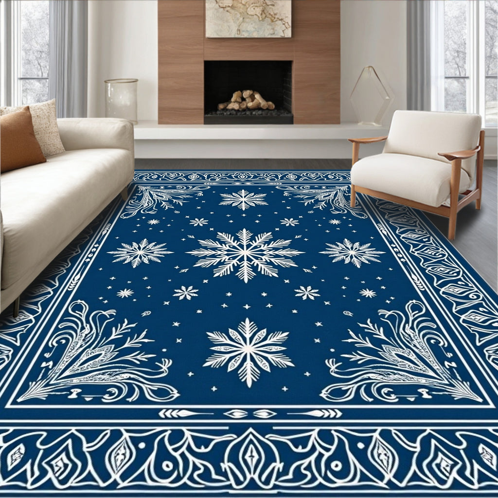 Deep Blue Snowflake Starry Night Rug