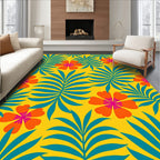 Vibrant Orange Floral Teal Palm Rug