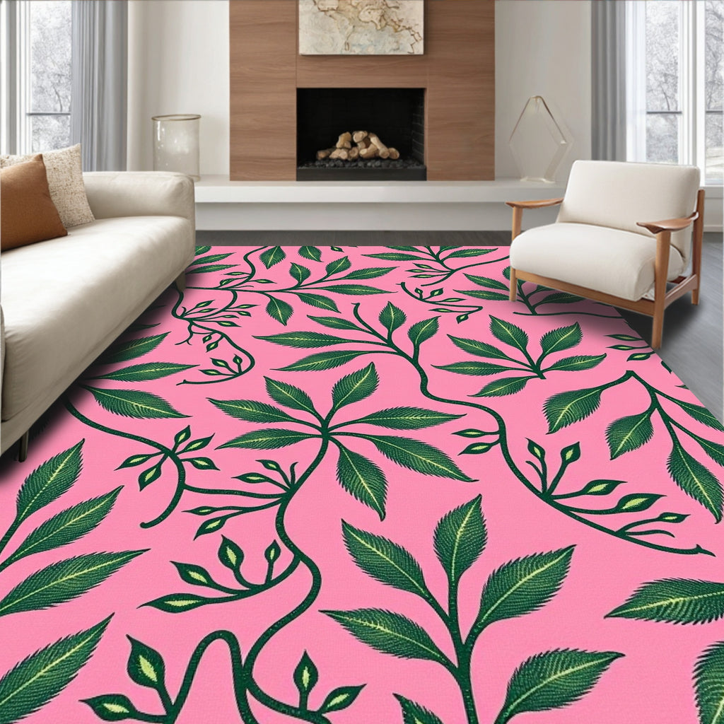 Pink Floral Vine Branch Rug