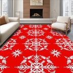 Crimson White Snowflake Collage Rug