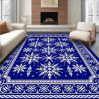 Deep Blue Snowflake Medallion Border Rug