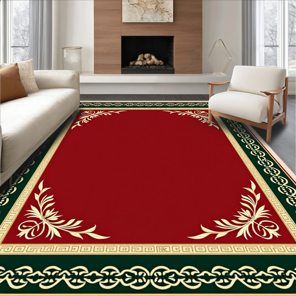 Crimson Center with Golden Leaf Corners Rug