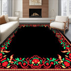 Red Green Floral Vine Border Rug