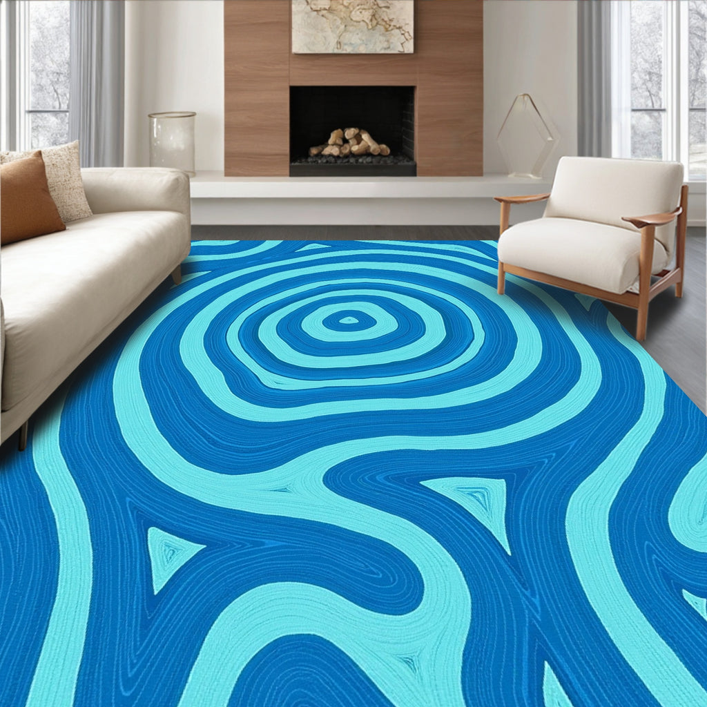 Abstract Blue Wave Contour Rug