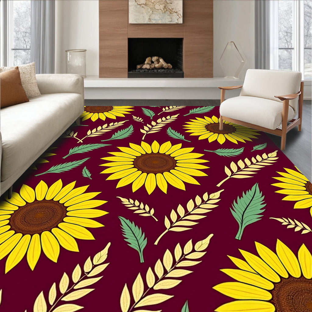 Bright Yellow Sunflower Autumn Foliage Rug