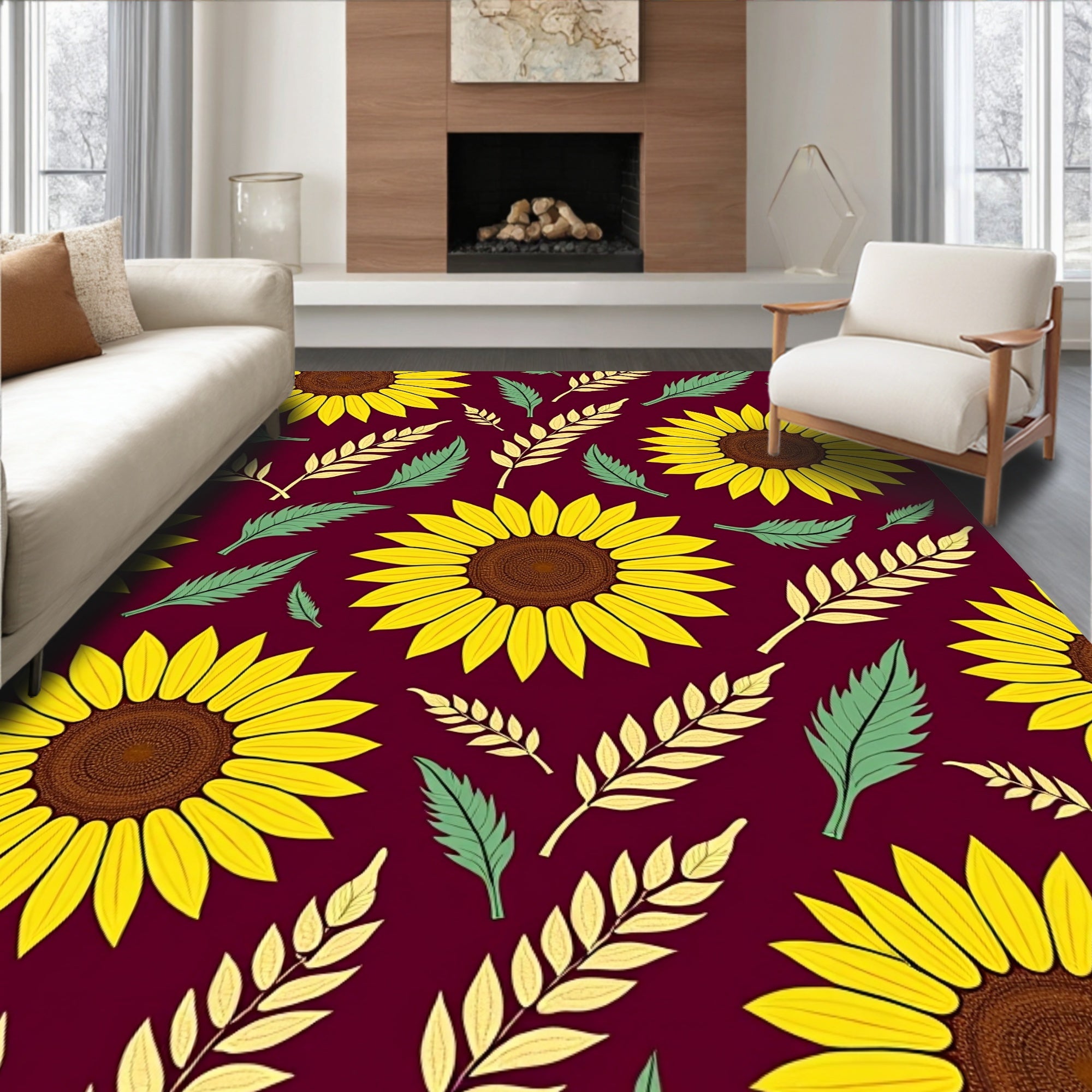 Bright Yellow Sunflower Autumn Foliage Rug