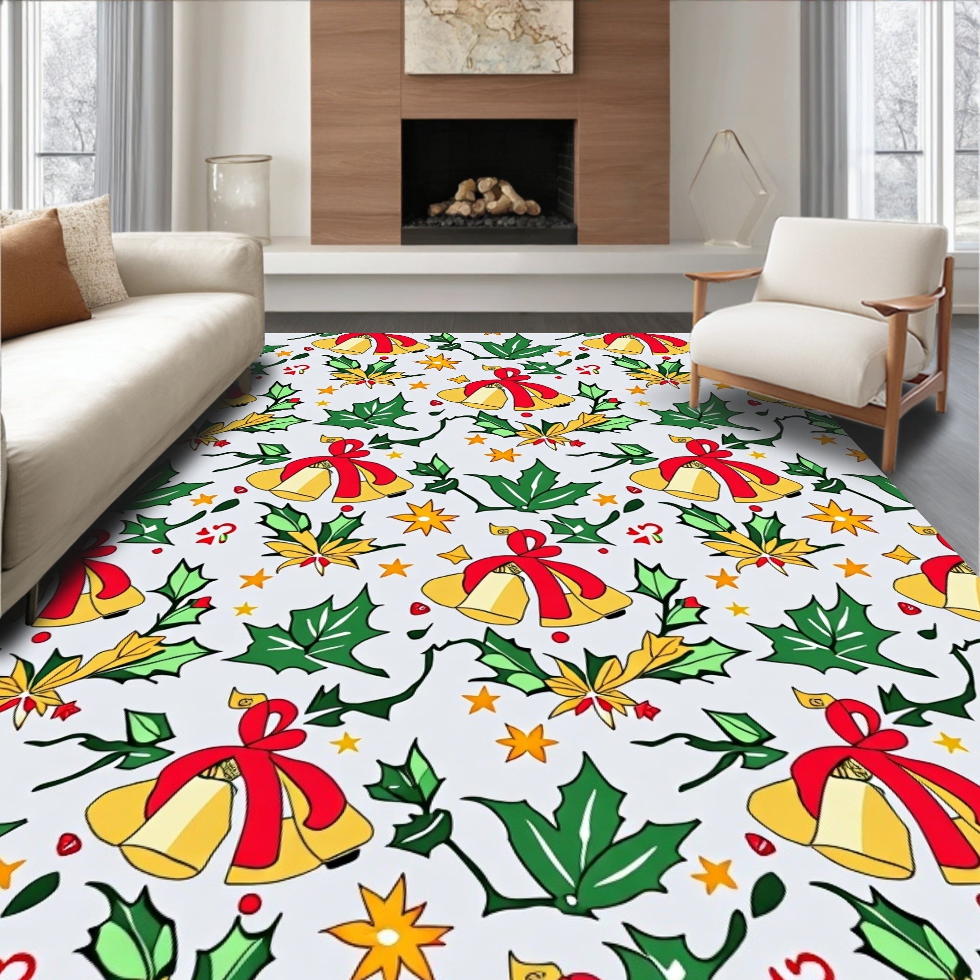 Jingle Bells Holly and Star Garland Rug