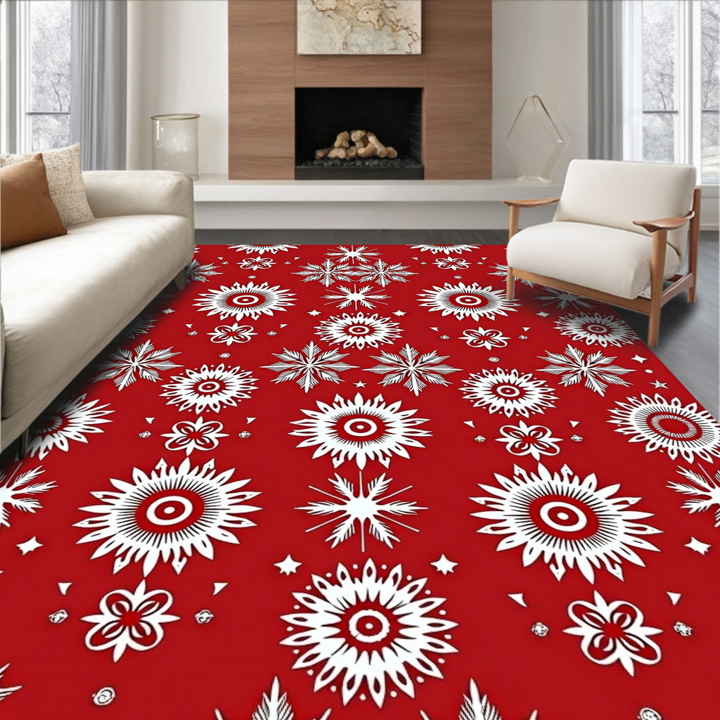 Crimson White Starburst Medallion Rug
