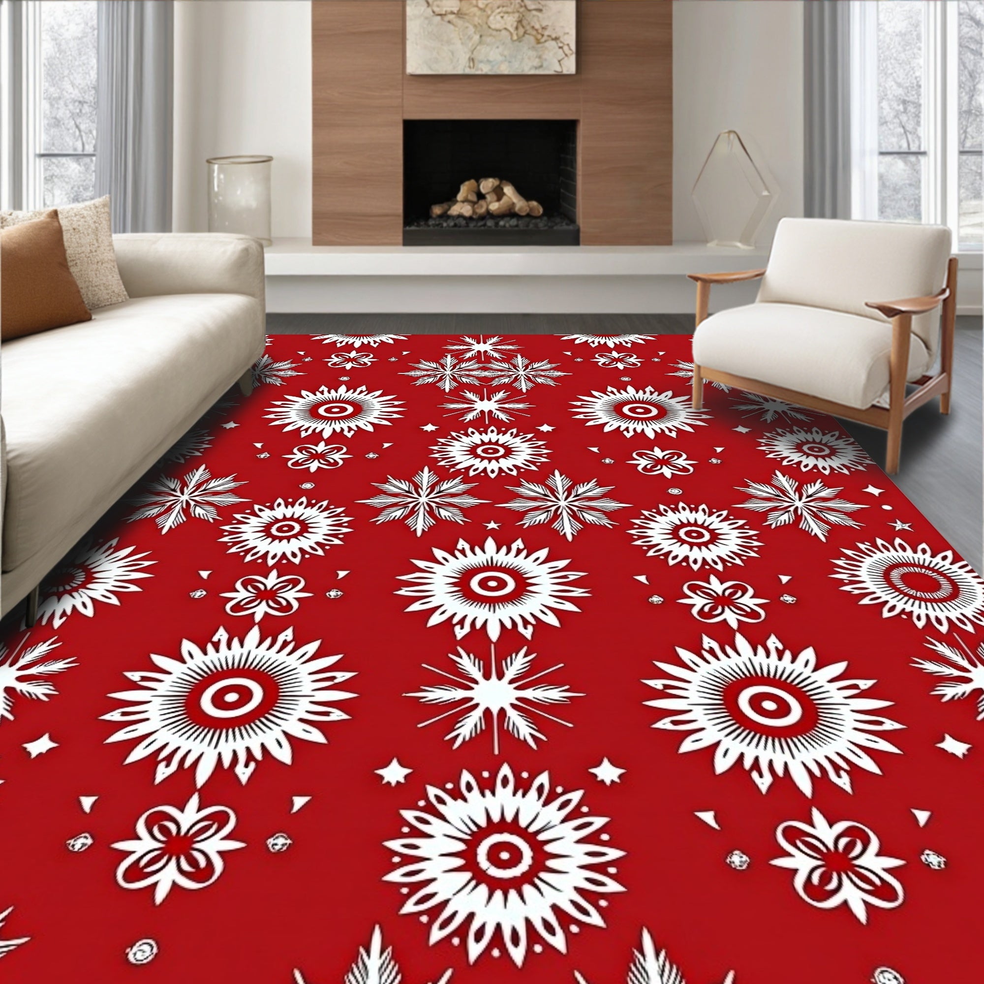 Crimson White Starburst Medallion Rug