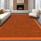 Orange Black Geometric Maze Rug