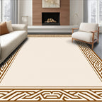 Rich Brown Geometric Interlocking Border Rug