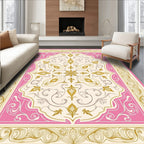 Ornate Pink and Gold Medallion Lace Rug