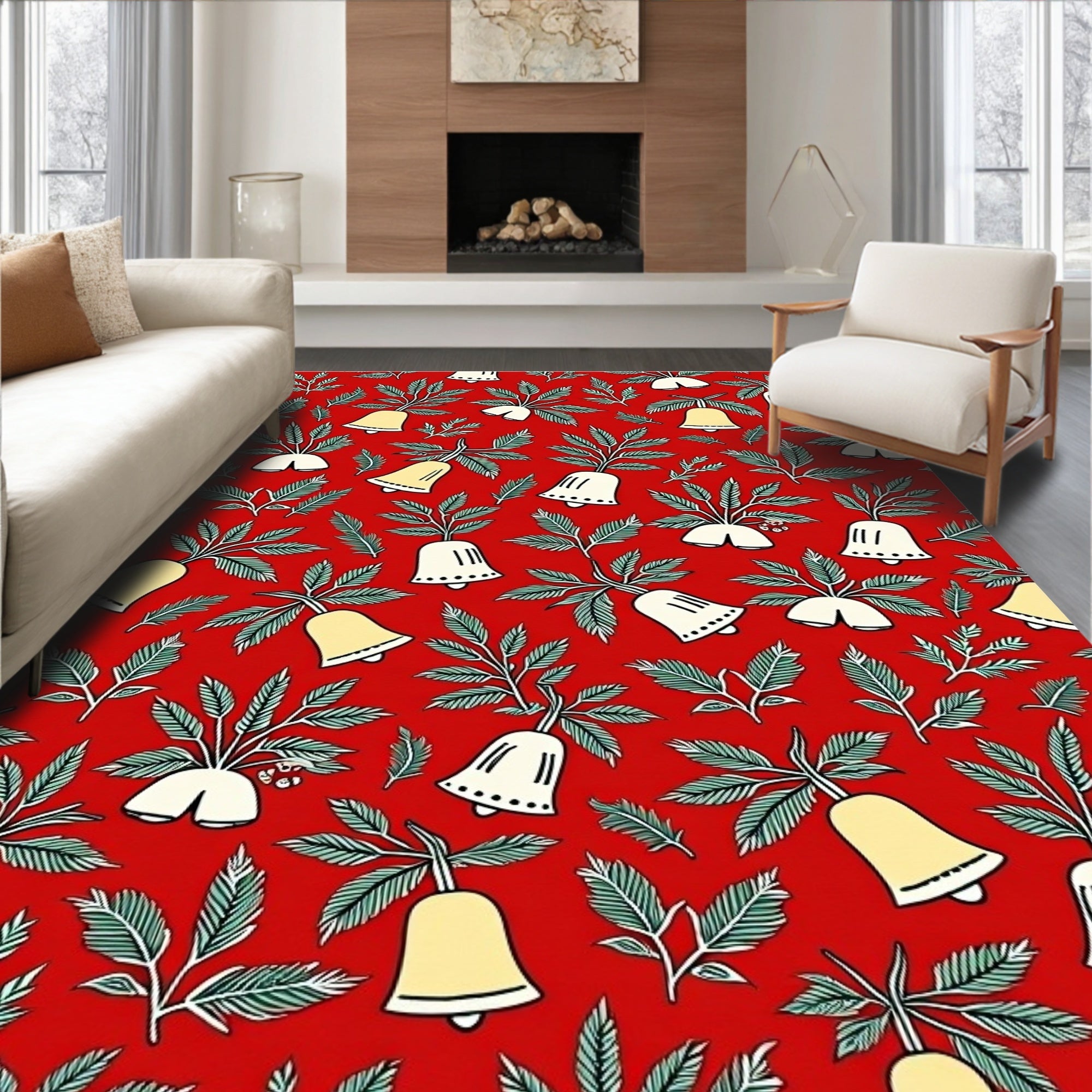 Crimson Bells And Foliage Repeat Rug