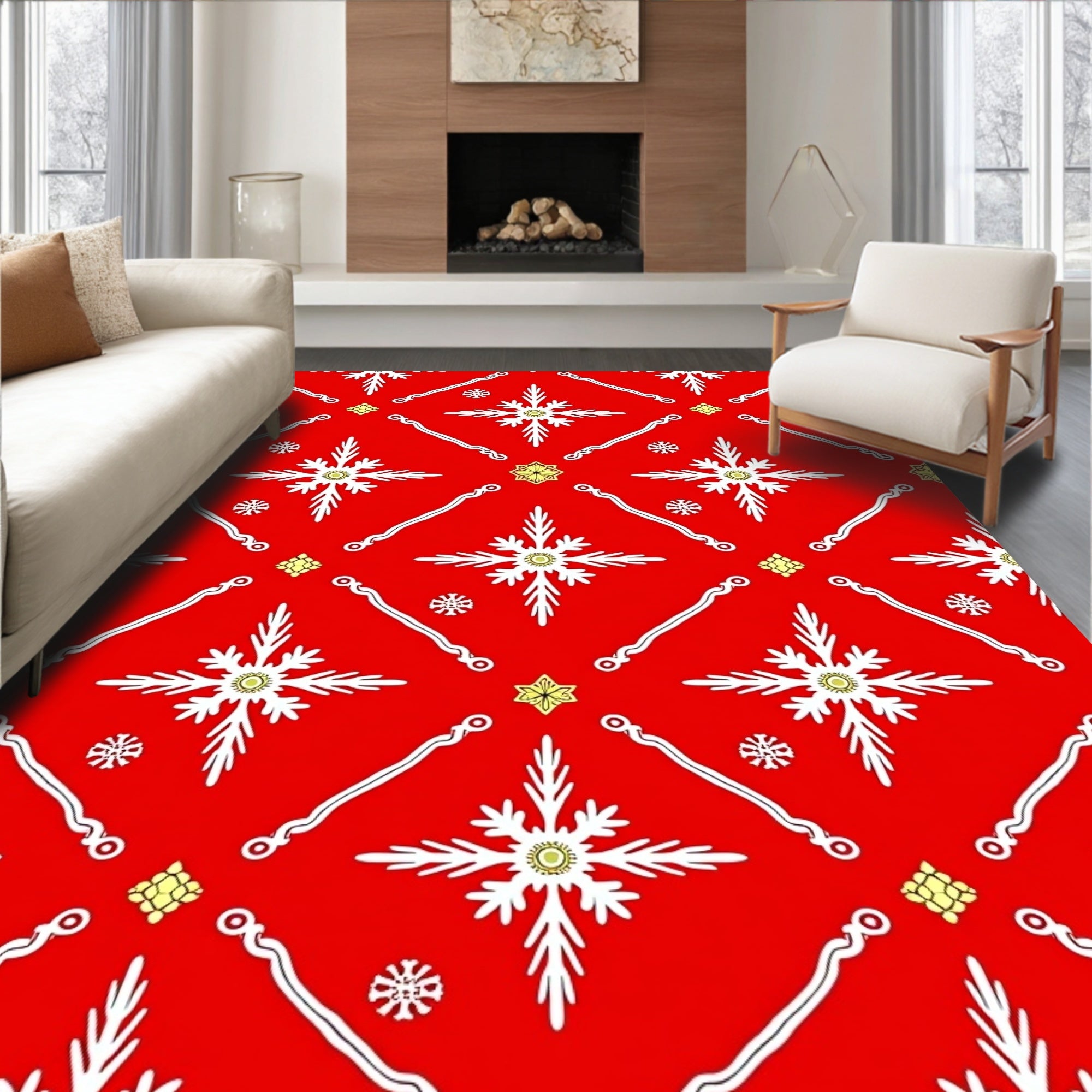 Red Festive Snowflake Medallion Rug