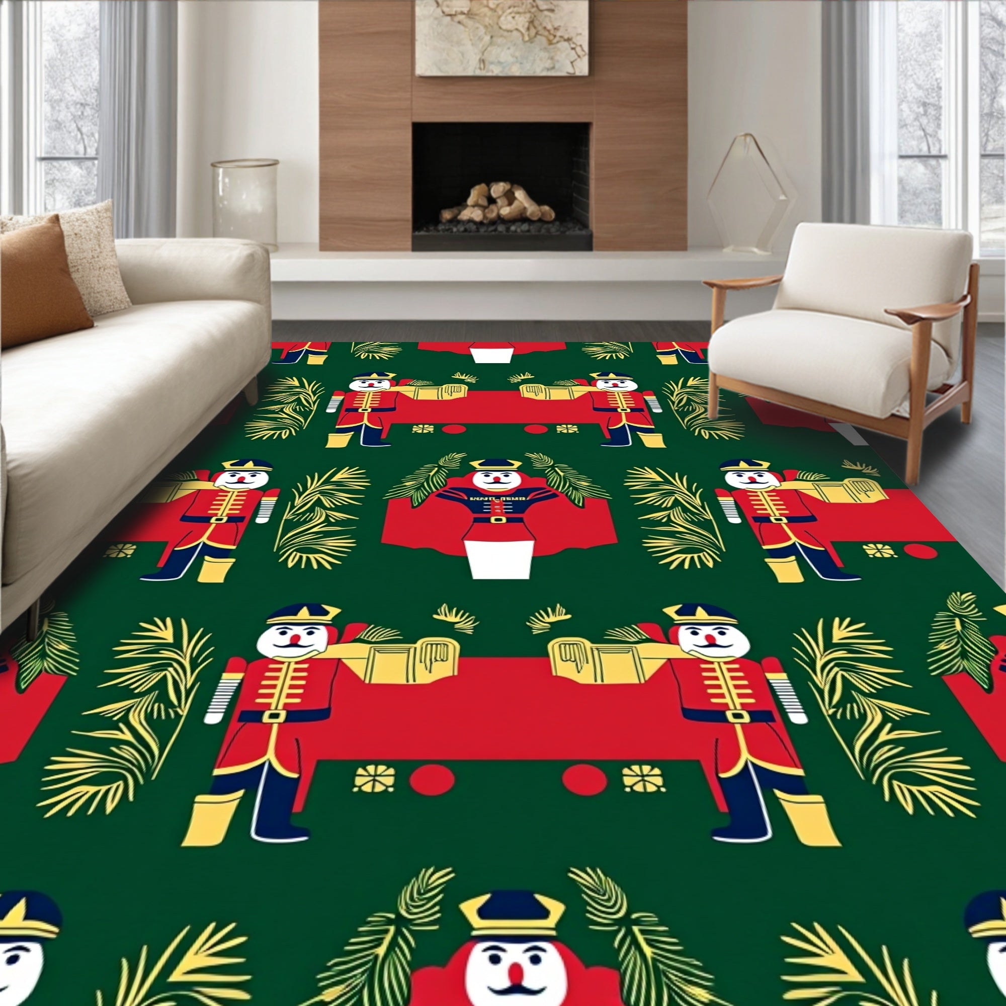 Festive Nutcracker Soldier Green Red Rug