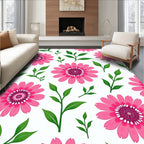 Bright Pink Daisy Floral Vines Rug