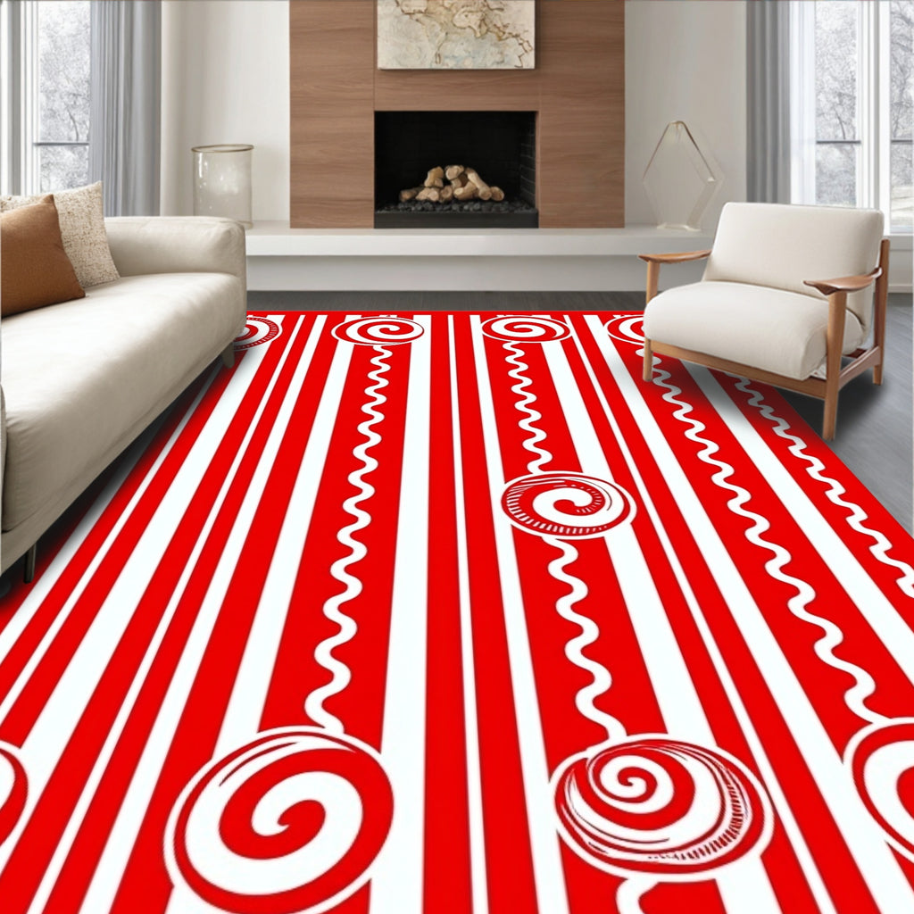 Red White Candy Swirl Stripe Rug