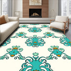 Aqua Teal Orange Medallion Scroll Rug