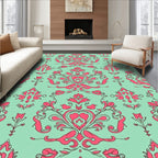 Ornate Pink Damask Mint Background Rug