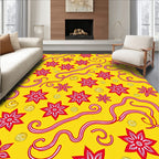 Red Starburst Swirls Yellow Rug