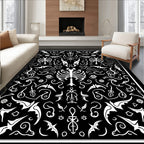 Black White Skeletal Goth Ornate Rug