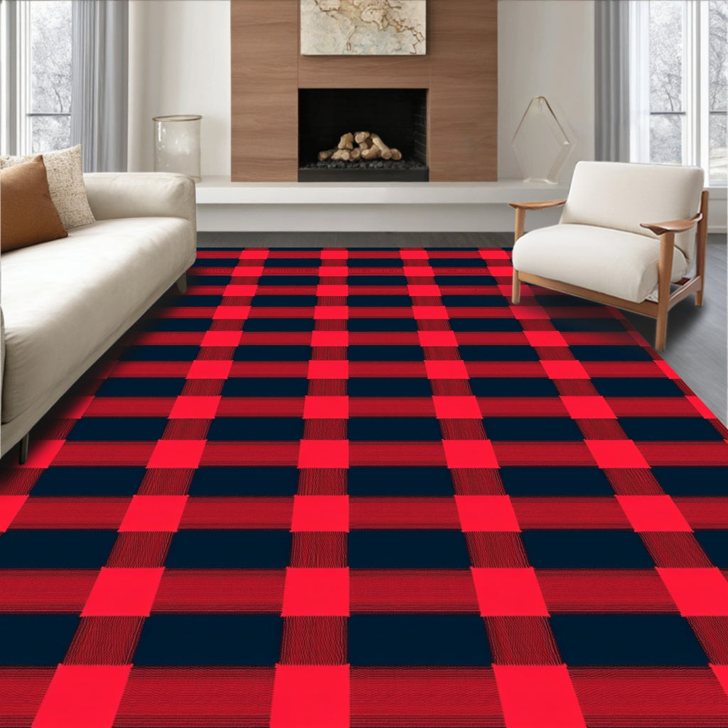 Classic Red Black Buffalo Plaid Check Rug