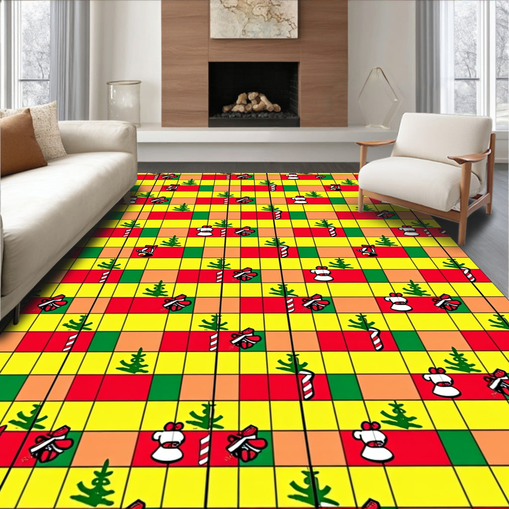 Festive Christmas Grid Gift Bows Rug