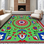 Vibrant Red Blue Green Floral Medallion Rug