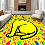 Vibrant Yellow Cat Abstract Fun Rug