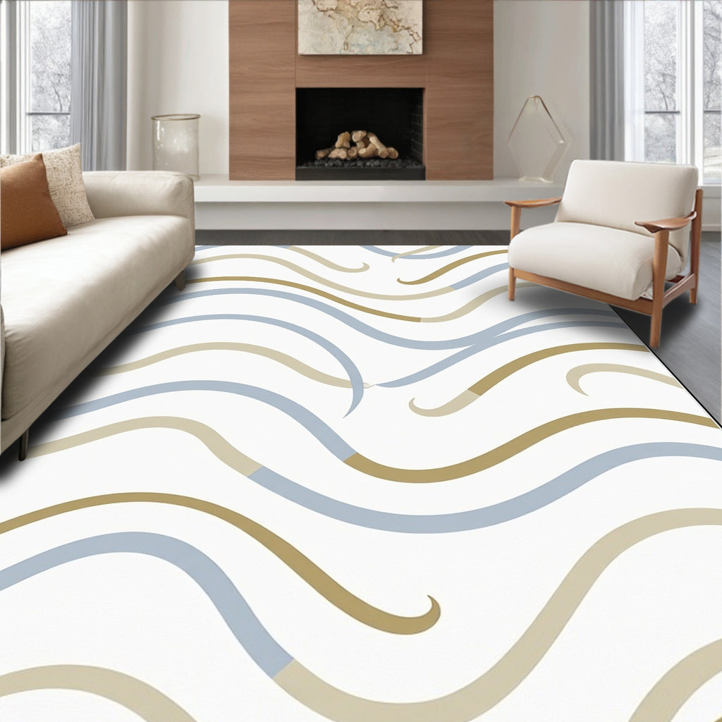 Soft Blue Tan Swirl Waves Rug