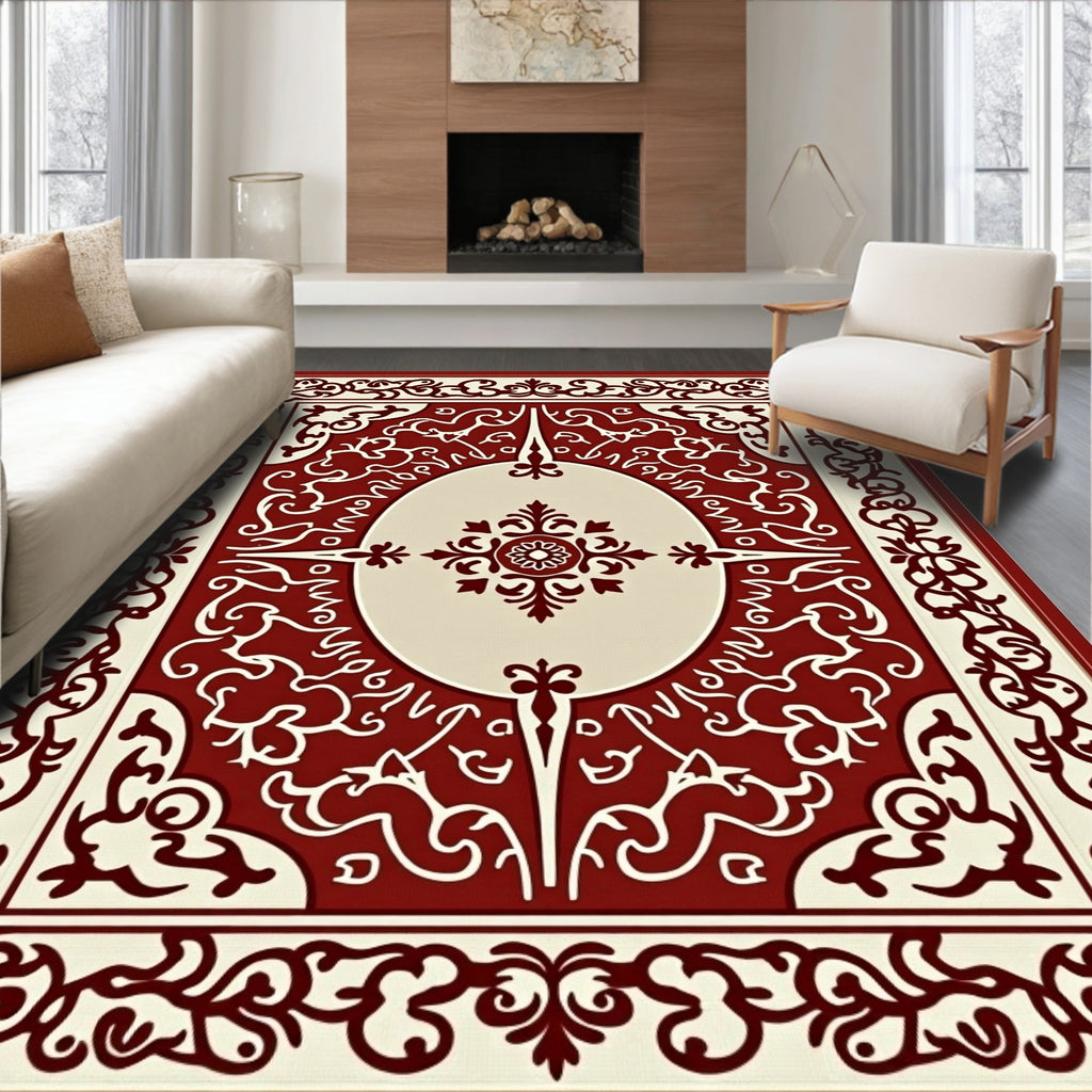 Crimson Vintage Floral Oval Medallion Rug