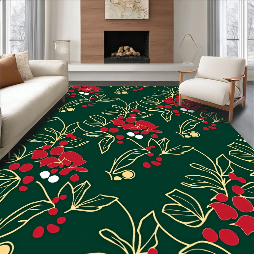 Red White Berry Branch Swirl Rug